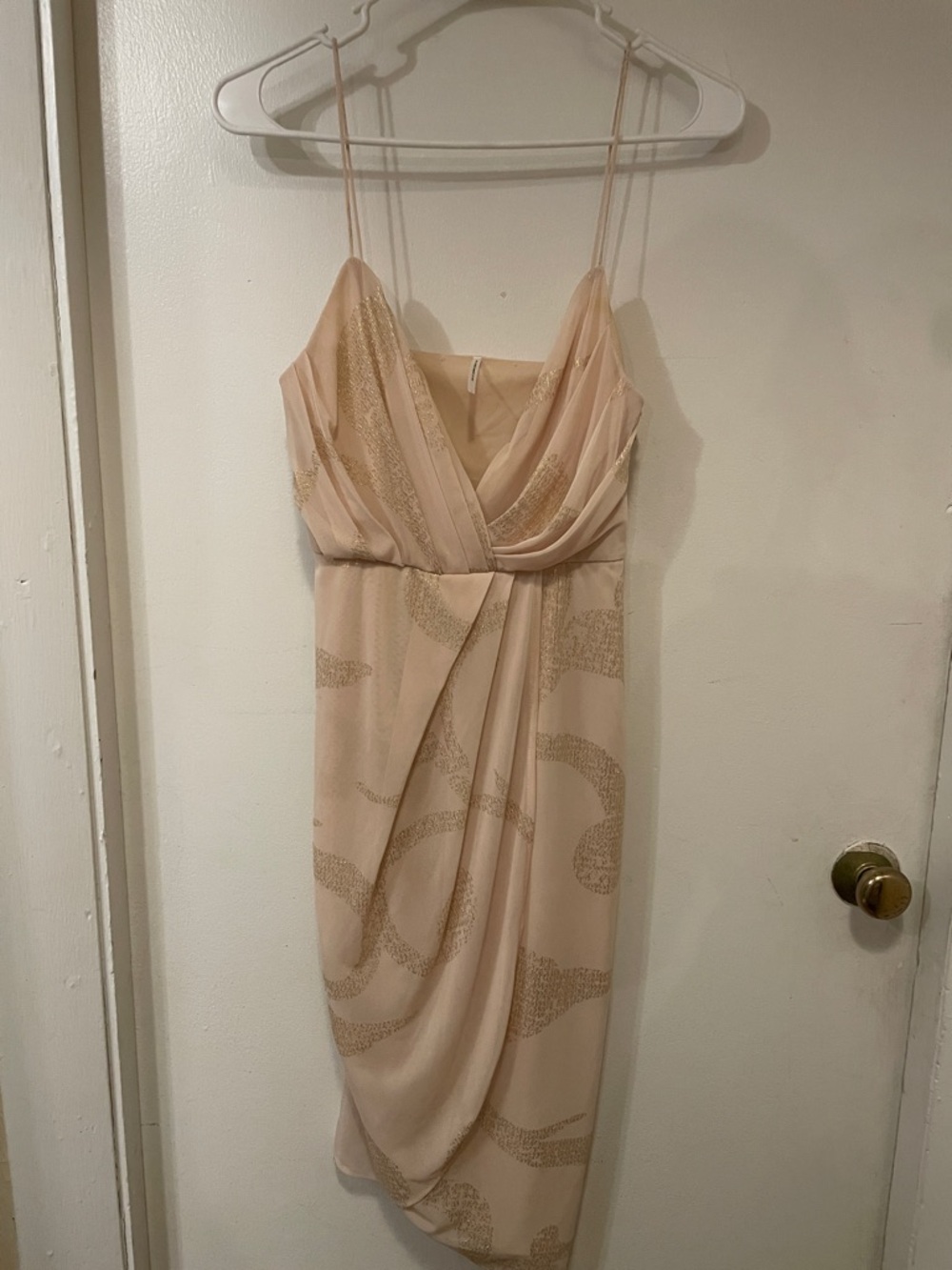 Women's Beige Gold-Accent Draped Slip Dress